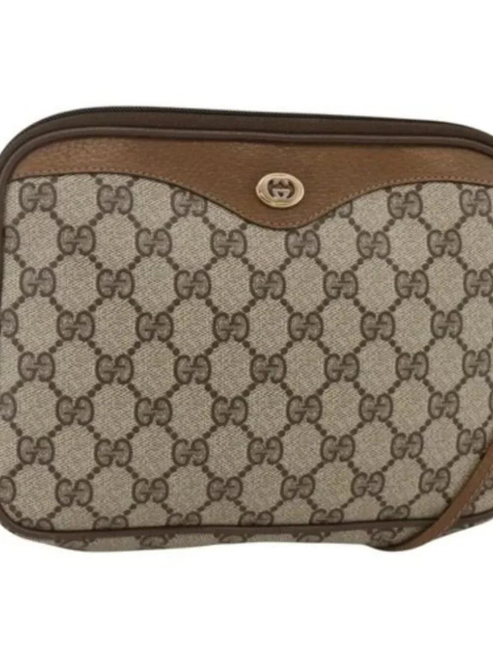 GUCCI GG Supreme Shoulder Bag PVC Beige Gold 116 02 068 Auth ka3454